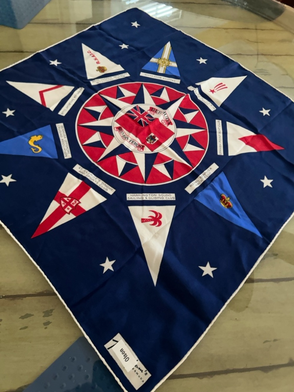 Nautical Star Compass Print Silk Scarf - Navy, Red & White silk Kreier - Picture 6 of 11